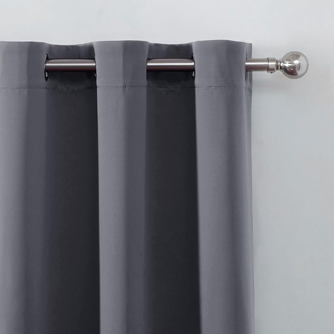 LEMOMO Blackout Curtains 66 x 54 Inch Long Grey Curtains Set of 2 Panels Room - Image 6