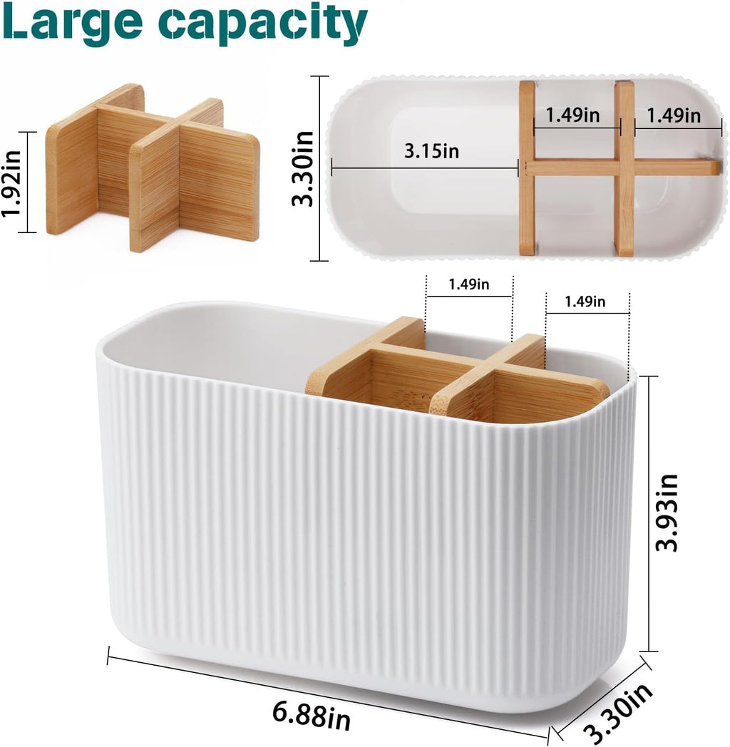 White Toothbrush Holder, 5 Slots Bathroom Storage Organizer