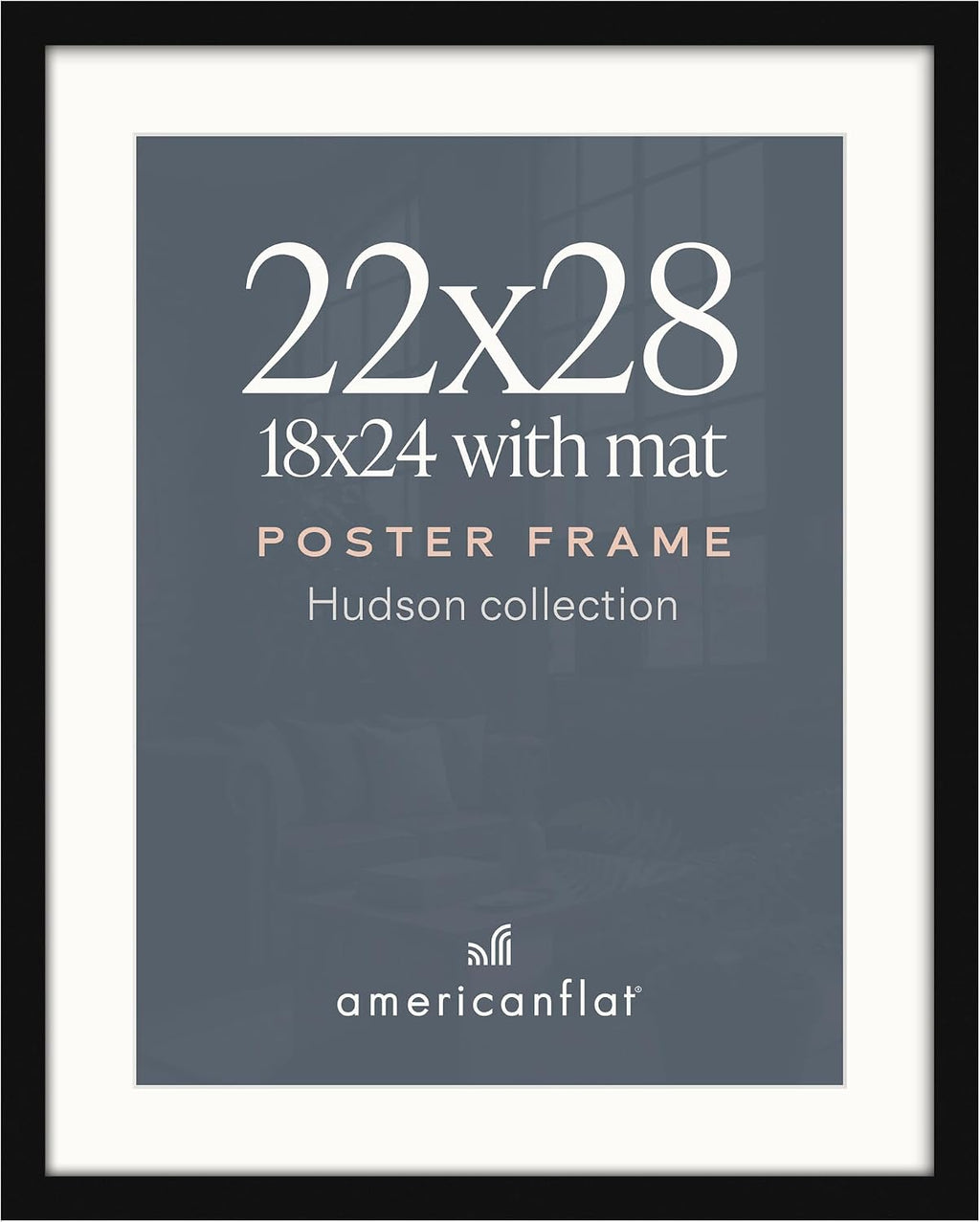 Americanflat 22x28 Poster Frame - Matted to 18x24 - Engineered Wood - Black