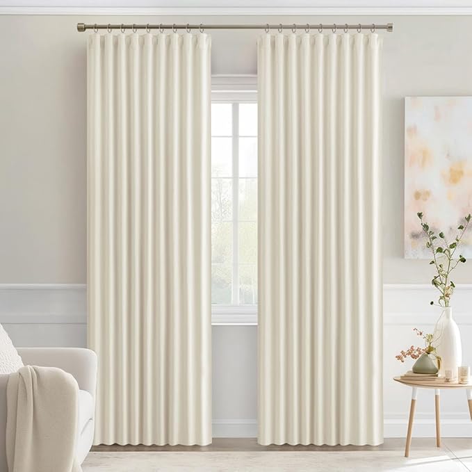 MIULEE Beige White Back Tab Blackout Curtains 90 Inches Long 2 Panels Set - Image 9