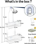 YASONIC Never Rust Shower Caddy Hanging, Aluminum Shower Racks for Inside Shower, 2-Tier Shower Organizer Hanging Over Shower Head with Hooks and Soap Holder, White