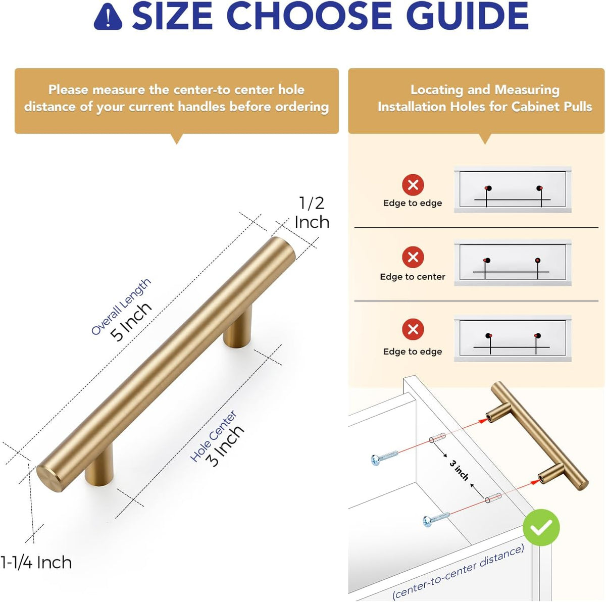 Ravinte Champagne Bronze Cabinet Handles 3 Inch Hole Center 30 Pack