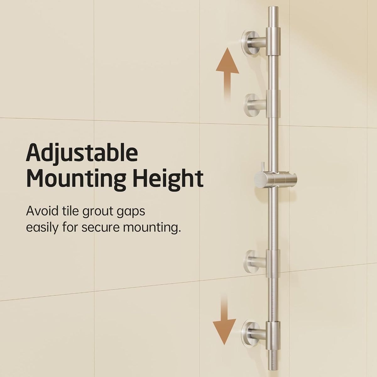 KES No Drill 30-Inch Shower Slide Bar with Adjustable Handheld Shower Head Holder, Self Adhesive, Universal Fit, 18/8 Brushed Stainless Steel Drill-Free for Bathroom, F209S78DF-BS