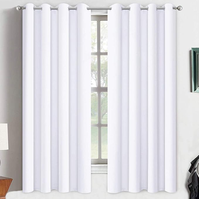 Yakamok White Curtains 63 Inch Length Room Darkening Grommet Light Blocking by Yakamok