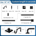 Black Curtain Rods for Windows 28-48Inch Heavy Duty French Return Rod, Wrap Around Blackout Curtain Rods, Adjustable Room Darkening Drapery Rod for Bedroom, Living Room, Sliding Door & Outdoor Patio
