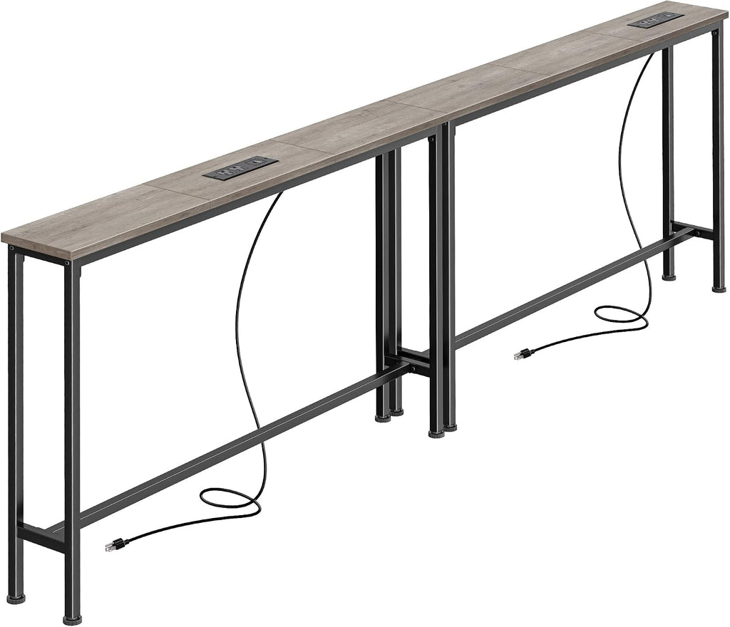 SUPERJARE 78.8 inch Narrow Behind Couch Table with 2 Charging Stations