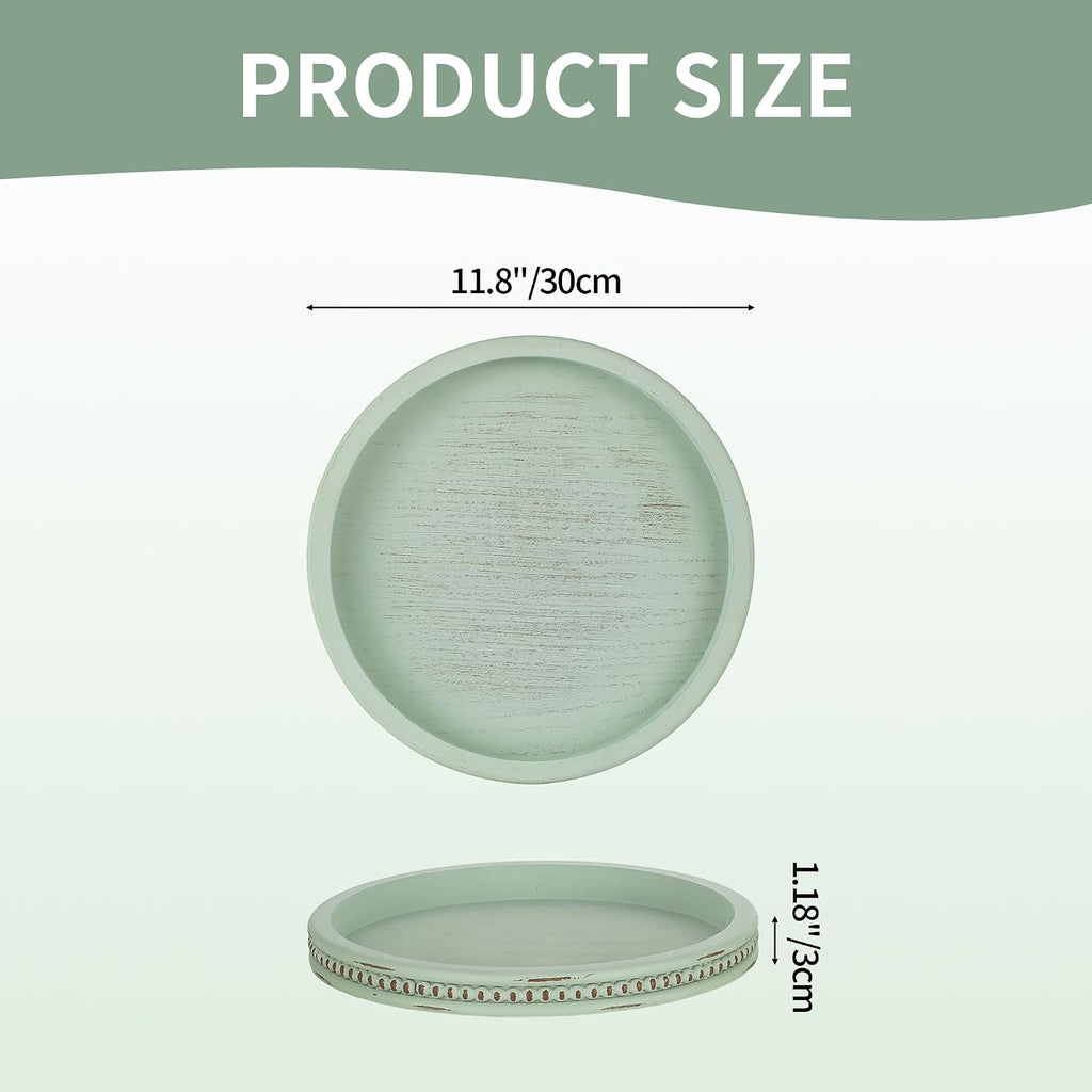 Hanobe Sage Green Decor Tray, Beaded Edge & Distressed Finish