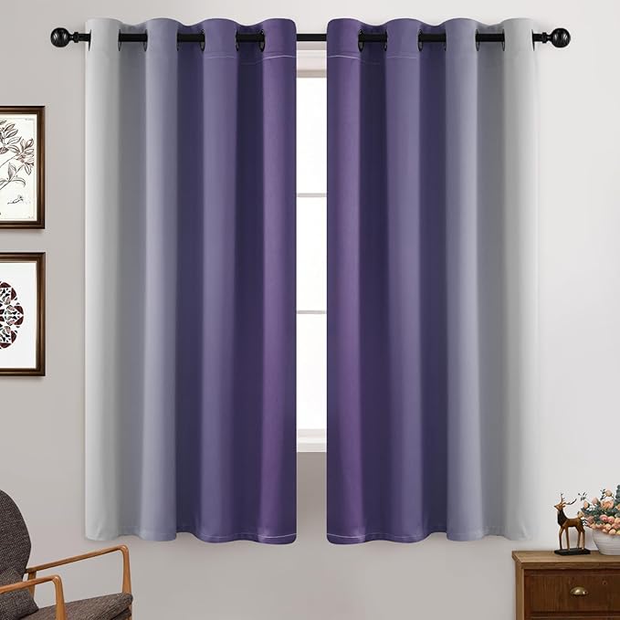 Yakamok Greyish White and Lavender Purple Ombre Curtains, Light Blocking - Image 2