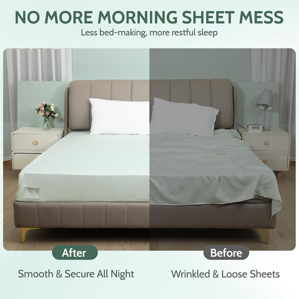 Sheet Holders - Bed Sheet Holders for Corners Heavy Duty Fitted Sheet Holders Keep Sheets Firm & Tight Bed Sheet Grippers Lock Bed Sheets Holders for All Mattress Sizes Bedsheet Clips Easy Setup