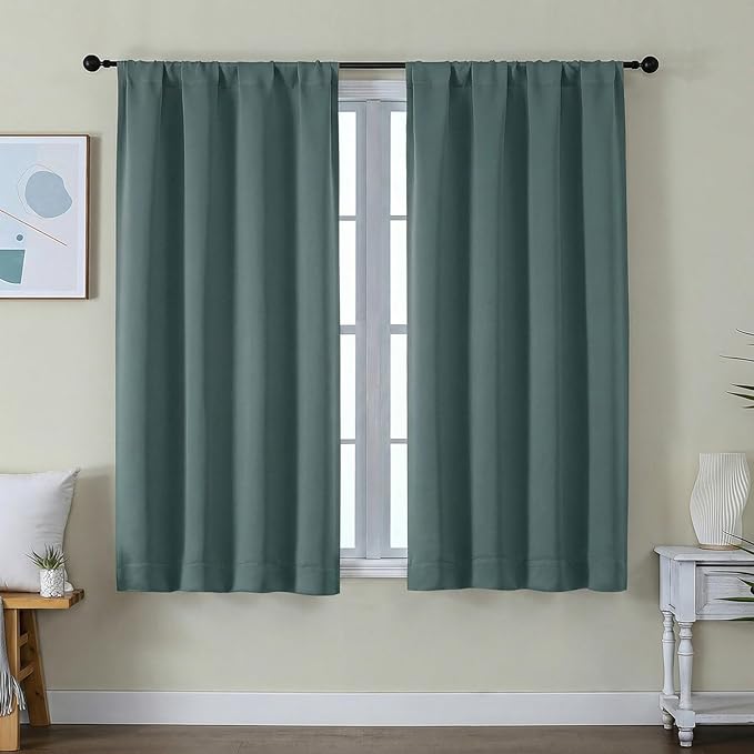 Simplebrand Ava Dark Green Short Blackout Curtains by Simplebrand