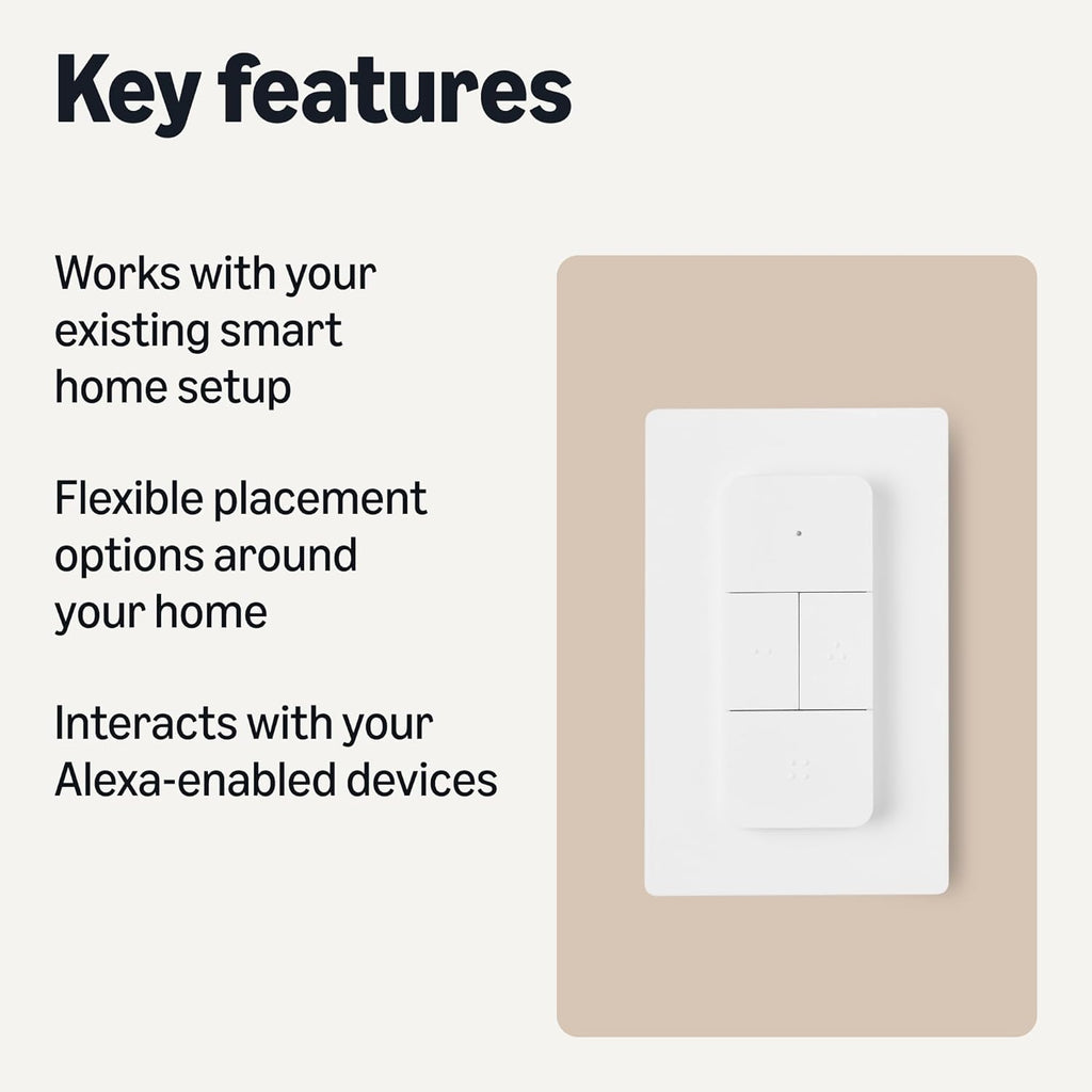 Amazon Basics Smart Dimmer Switch and Remote for Music and Routines, Works with Alexa Only, Compatible Echo Devices Required, Easy Setup, No Wiring Required, Handheld