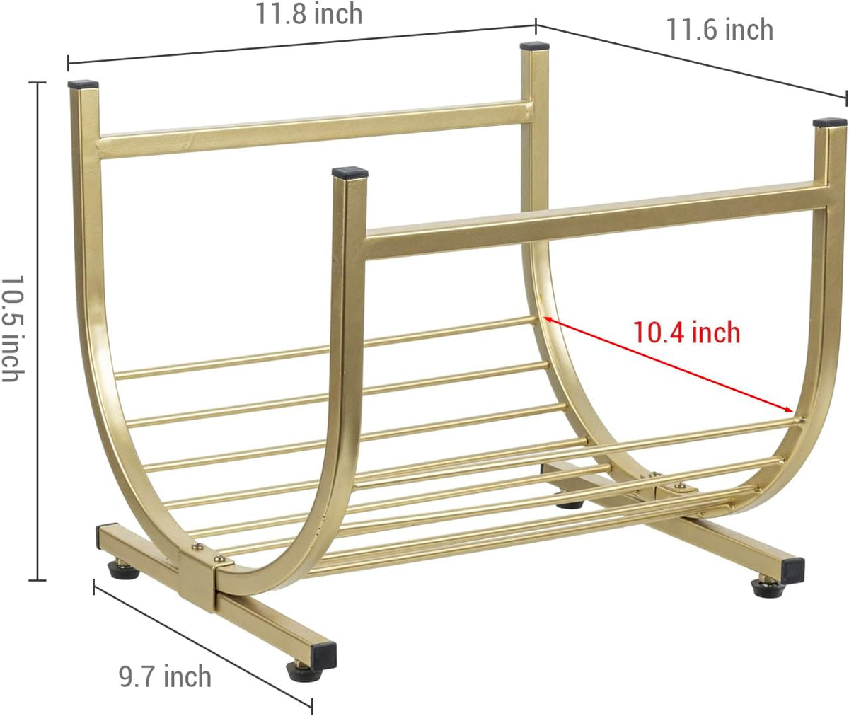 MyGift Modern Firewood Storage Rack with Brass Tone Metal U-Shape Frame, Compact Freestanding Fireplace Fire Starter Kindling Split Log Holder Elevated Wood Caddy