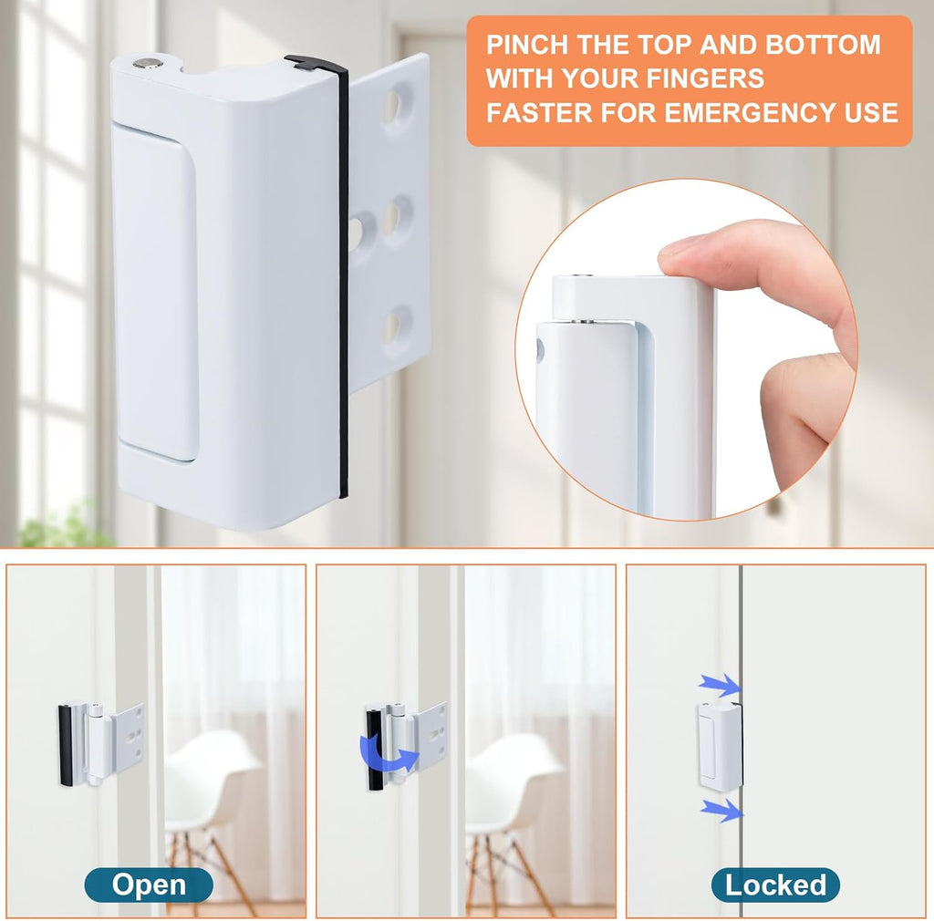 2 Pack Home Security Door Lock,with 3" Stop Withstand 800 lbs (White)