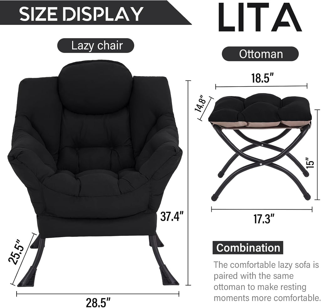 LITA Lazy Chair with Ottoman, Comfy Accent Reading Chair