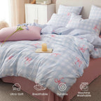 Blue Plaid Twin Comforter Set Pink Bow, Soft Microfiber Bedding