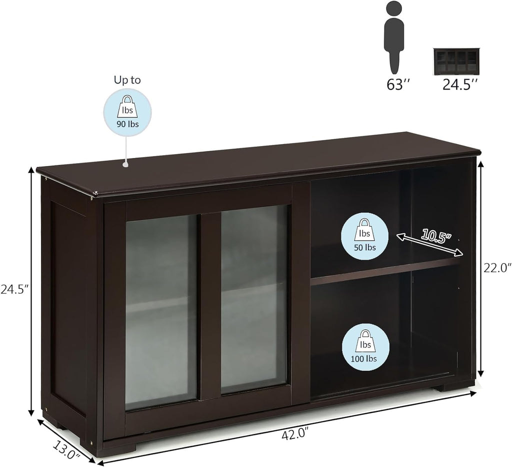 Byroce Sideboard Buffet Cabinet, Stackable Storage Coffee Bar Cabinet with Adjustable Shelf & Glass Sliding Doors, Wood Cupboard Credenza Console Table for Kitchen Dining Living Room (1, Coffee)