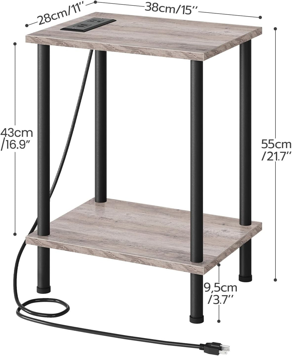 HOOBRO Side Table with Charging Station, Small End Table, Nightstand