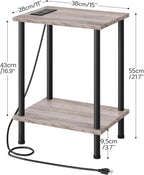 HOOBRO Side Table with Charging Station, Small End Table, Nightstand