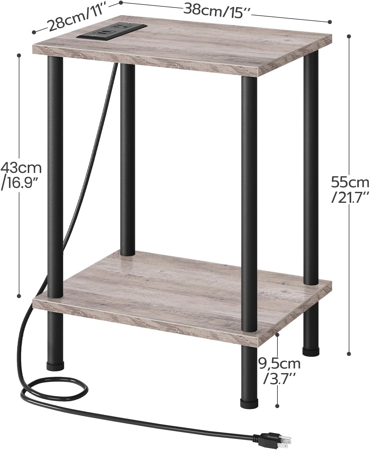HOOBRO Side Table with Charging Station, Small End Table, Nightstand