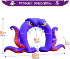 DomKom Halloween Inflatable Blow Up Decorations, 16FT Long 8FT Tall Purple Monster Octopus Archway, Built-in LEDs for Holiday Party, Garden, Lawn, Yard, Patio Décor