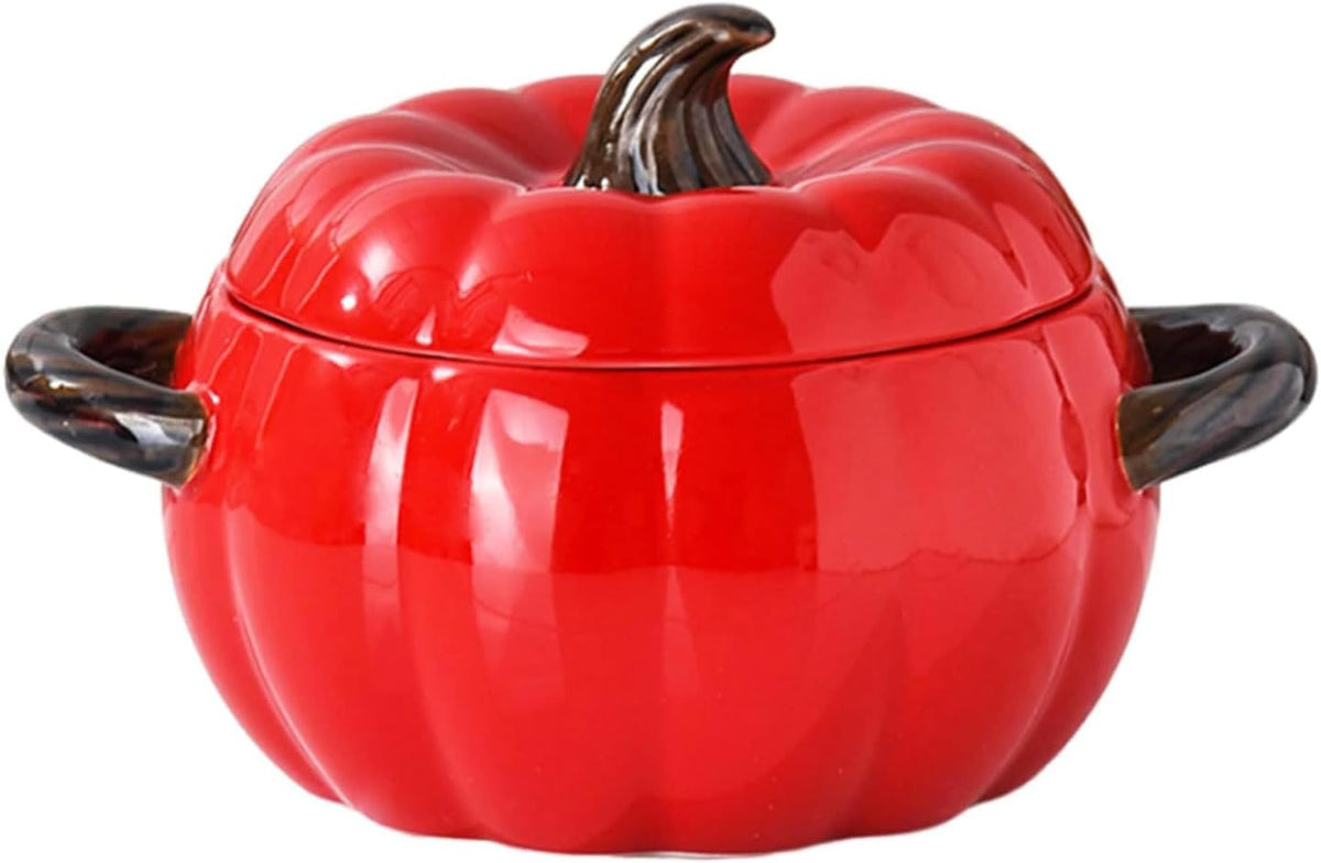 Dutch Oven Pot with Lid, Pumpkin Pottery Dessert Saucepan, Mini Baking Dish Cute Pumpkin Bowl, Covered Dutch Oven Ceramic Stockpot, Pumpkins-Shaped Casserole (Yellow)