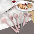 AOTHOD Silicone Cooking Utensils Set - 446°F Heat Resistant Kitchen Utensils, Spatula,Turner Tongs,Spoon,Whisk,Kitchen Utensil Gadgets Tools Set for Nonstick Cookware,Dishwasher Safe BPA Free(Pink)