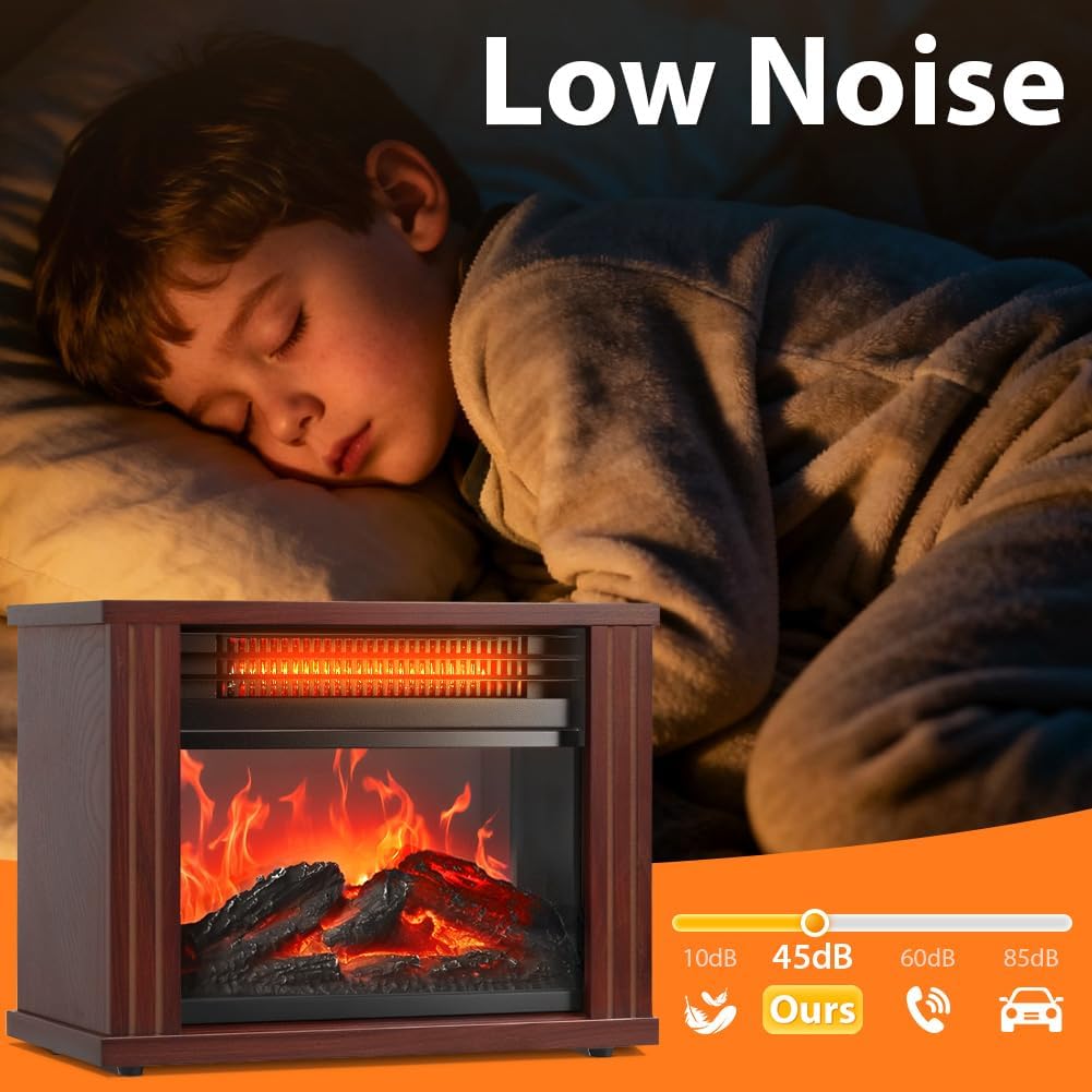 LifePlus Electric Fireplace Heater, Portable Wood Fireplace Stove