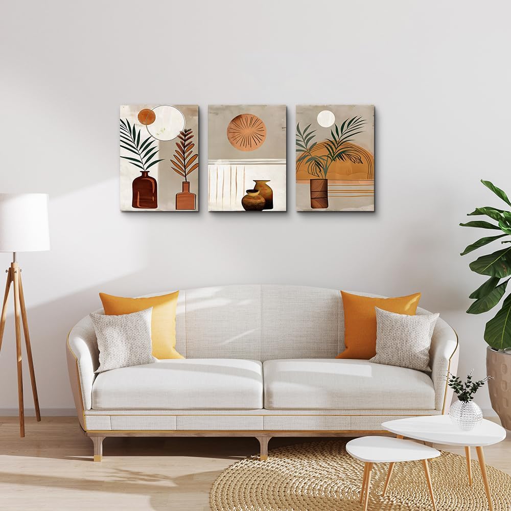 DZRWUBHS Boho Wall Art Prints - 3 Piece Abstract Wall Art for Bedroom, Living Room & Office - Ready To Hang