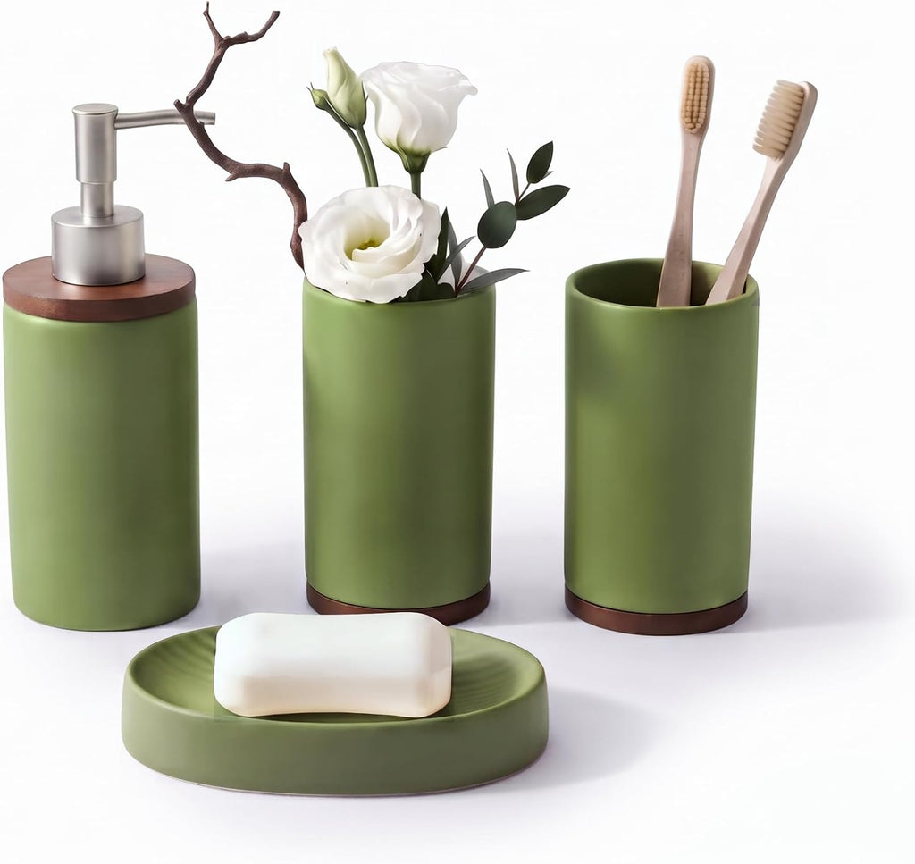LarqeeWare Ceramic Bathroom Accessories Set 4 Pcs, Matte Bathroom Sink Set