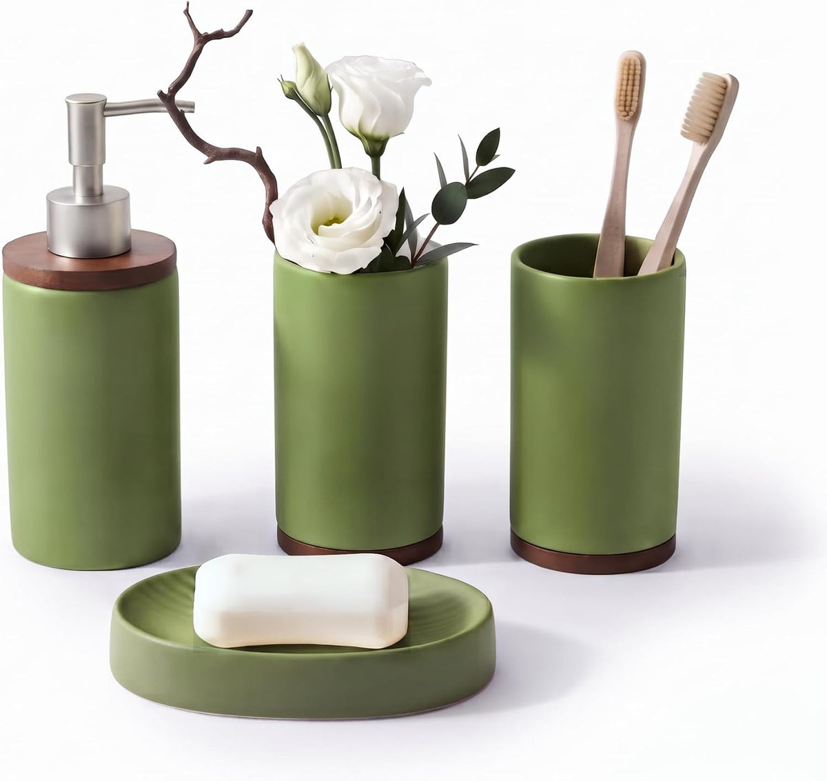 LarqeeWare Ceramic Bathroom Accessories Set 4 Pcs, Matte Bathroom Sink Set