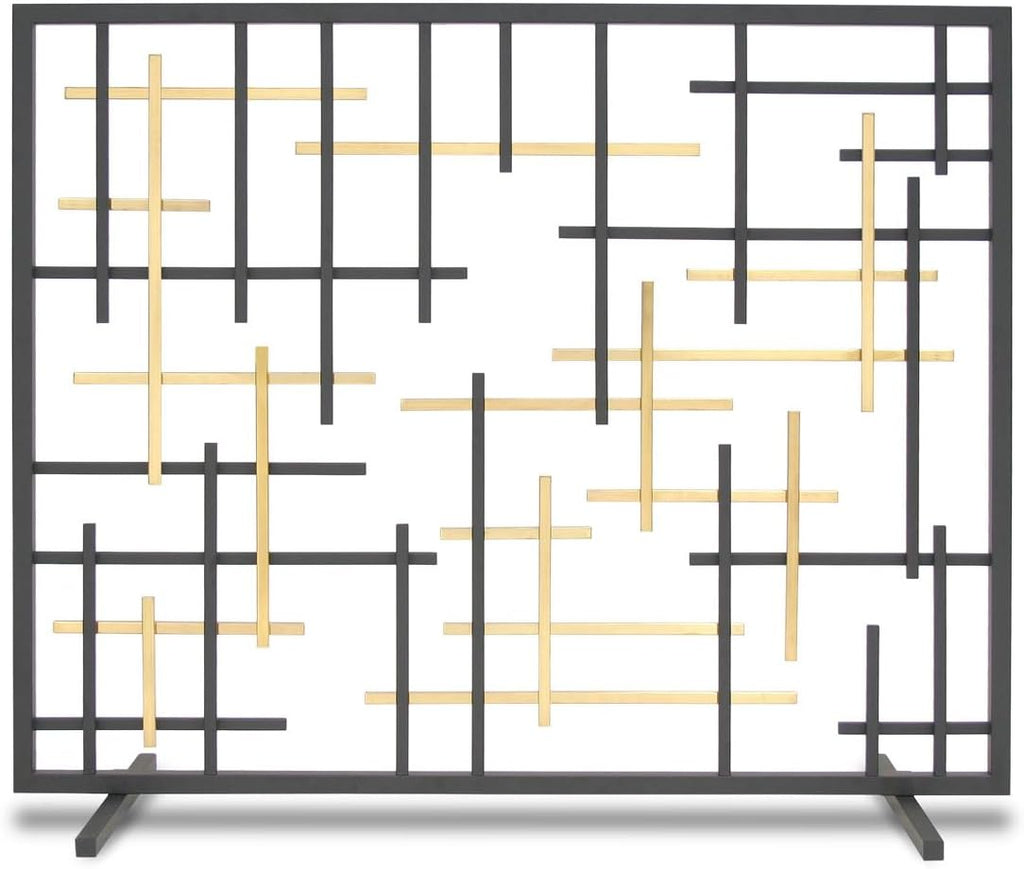 Pilgrim Home and Hearth 18332 Contemporary Summer Screen, Black with Brass Accents