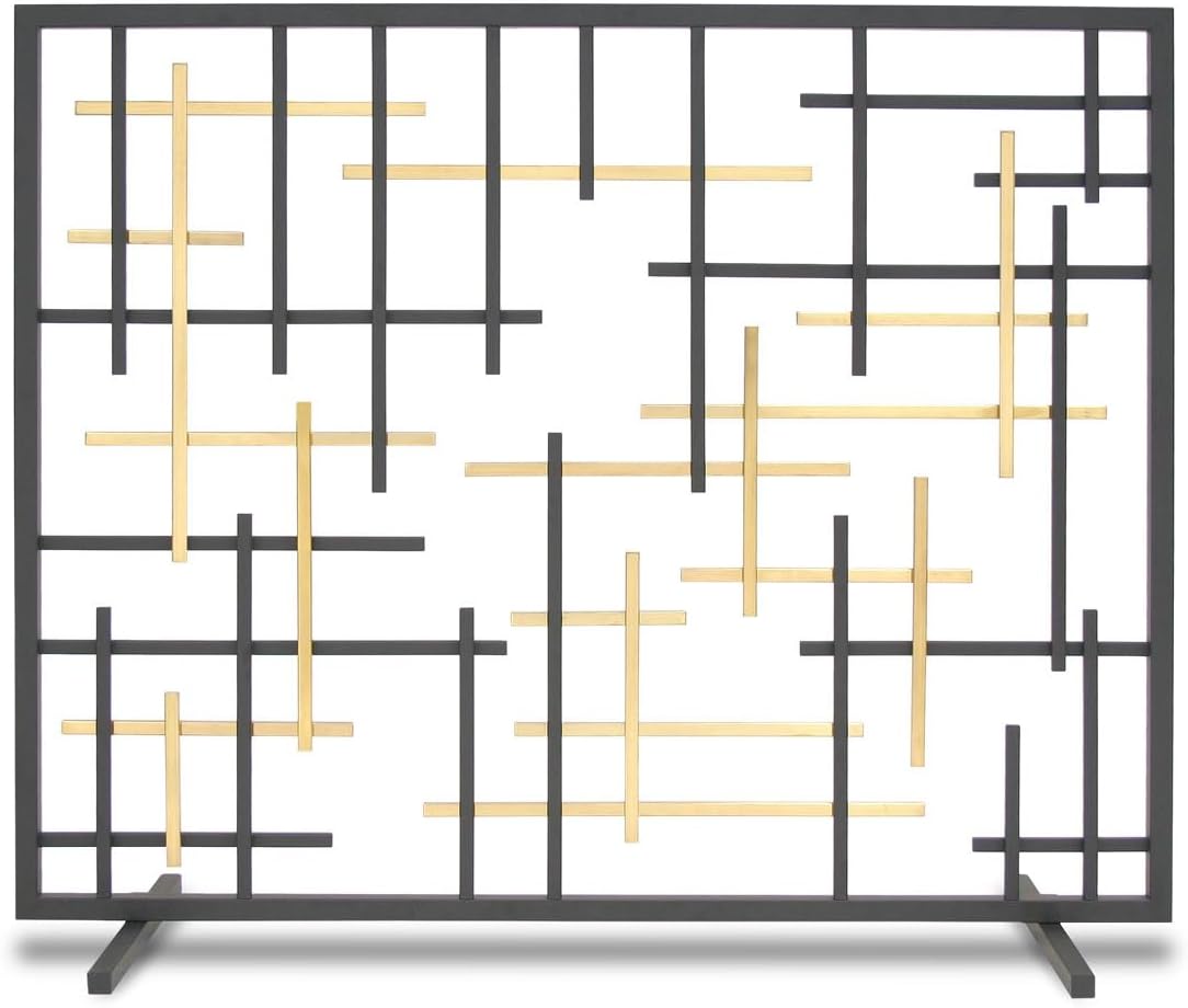 Pilgrim Home and Hearth 18332 Contemporary Summer Screen, Black with Brass Accents