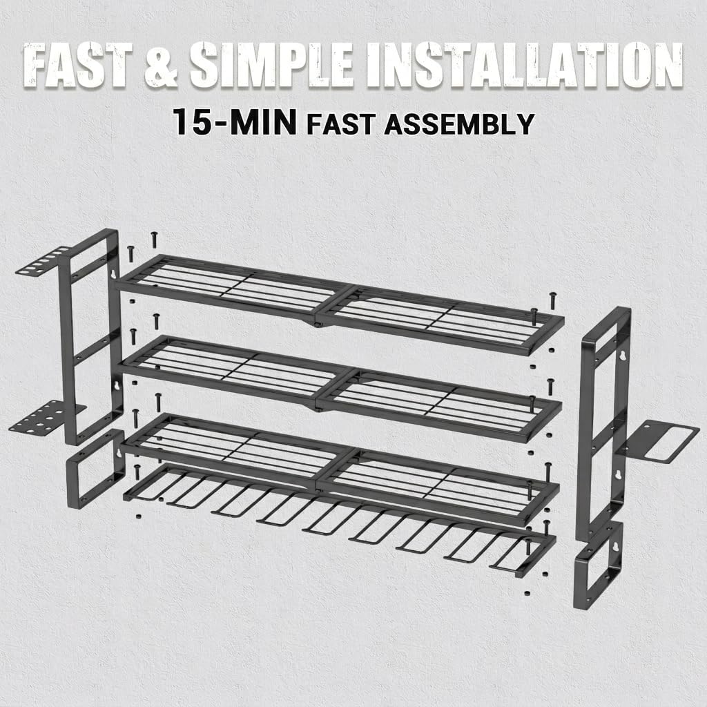 Extra Tall Power Tool Organizer Wall Mount, Drill Holder Storage Rack Shelf