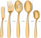 Bysta Serving Utensils Set, Matte Gold 5-Piece Hostess Set, Stainless Steel Silverware Flatware Cutlery Serving Set, Satin Finish, Dishwasher Safe
