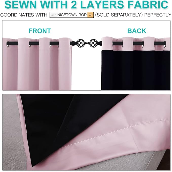 NICETOWN 100% Blackout Curtains 45 inches Long, 2 Thick Layers Completely - Image 4
