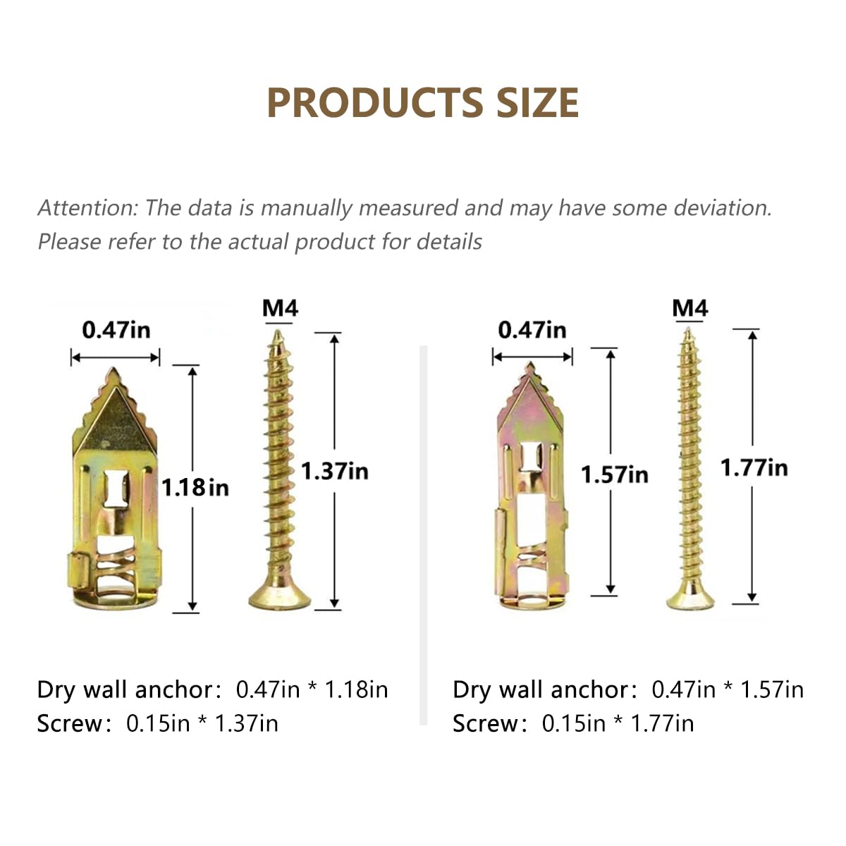 Self-Drilling Drywall Anchors,Heavy Duty Drywall Anchors and Screws kit,Door Hinge Repair Tool,Dry Wall Anchors for Fixing wall Decor, Furniture,Statues,Photo Frames (1.18IN,100Pcs)