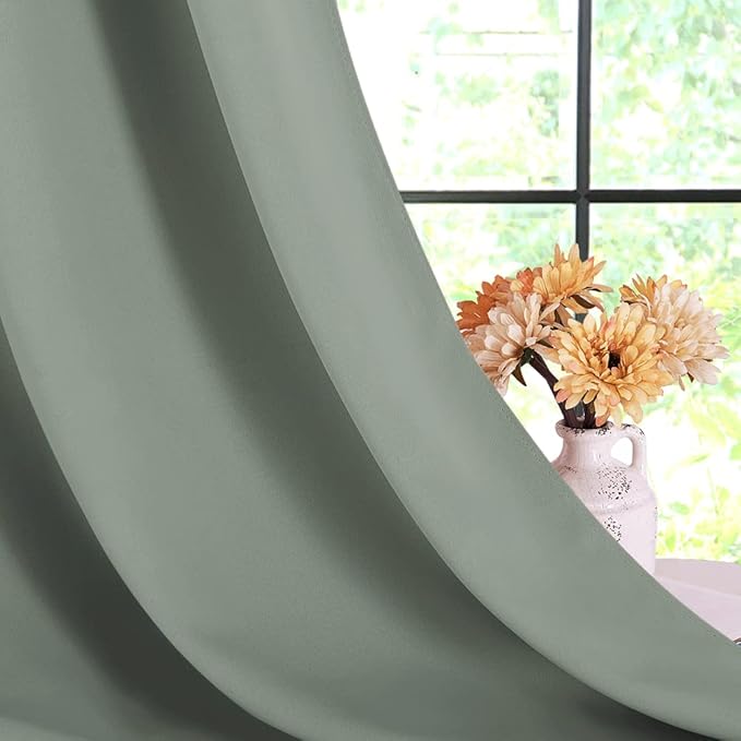 NICETOWN Greyish Green Blackout Draperies Curtains - Image 6