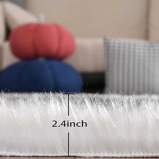 ORINOVA Grey and White Washable Shaggy Round Rug 5ft Circle Faux Sheepskin - Image 2
