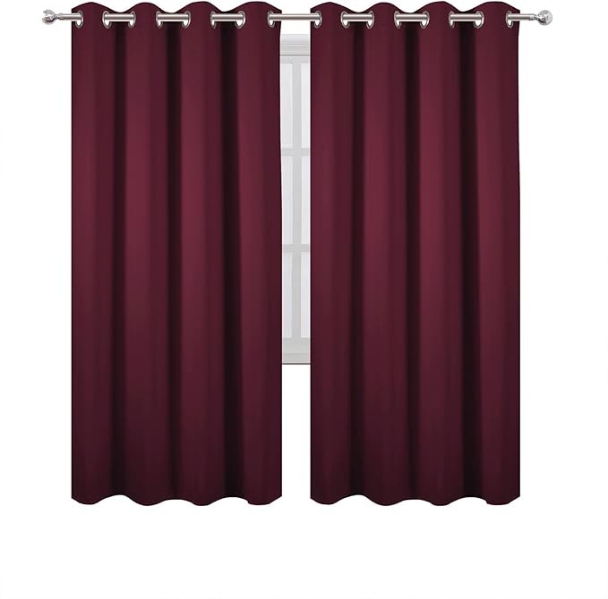 LEMOMO Blackout Curtains 66 x 72 Inch Long Burgundy Red Curtains Set of 2 - Image 2