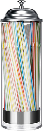 Glass Straw Holder Dispenser w/Lid, Clear Container for Counter