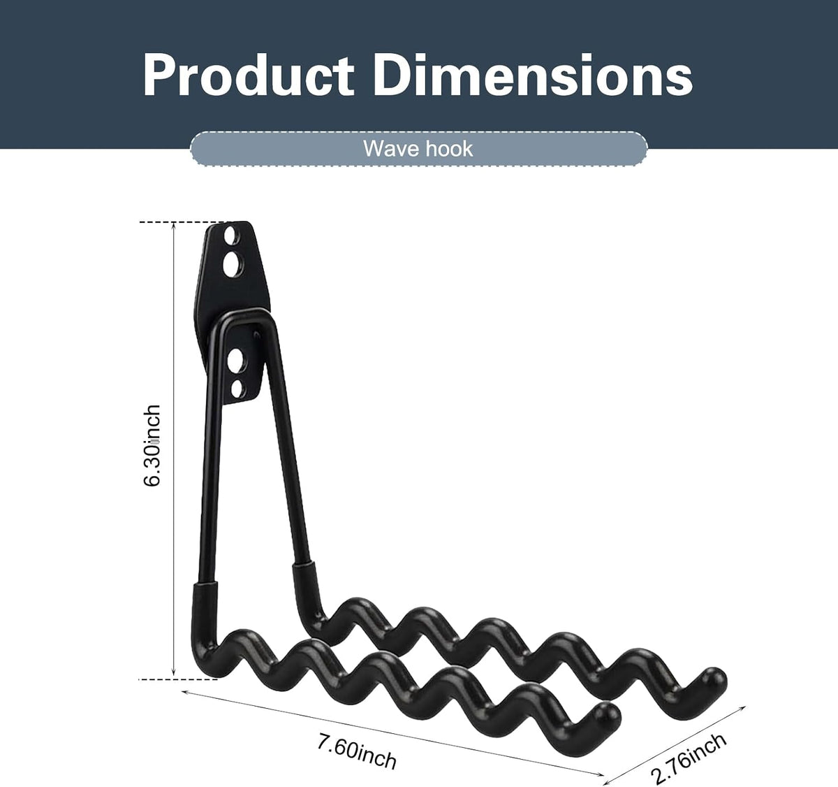2 PCS Garage Storage Utility Hooks, Heavy Duty Metal Wall Mount Hooks, Wave Hook Garage Garden Tool Organizer, Fit for Cord, Badminton Rackets, Hoses, Bikes, Tools (Black)