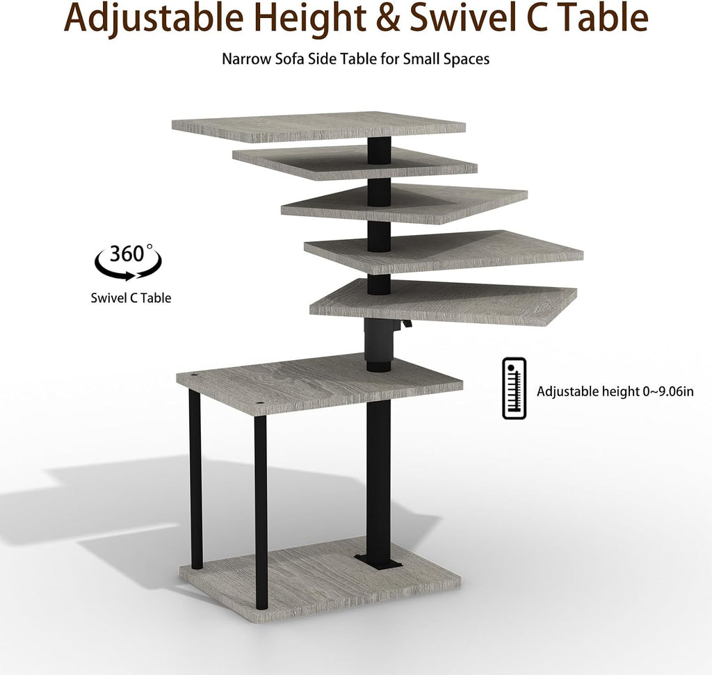 Faesun Swivel Side Table for Couch Arm, Height Adjustable C Table for Recliner or Bed, Tv Trays with Storage Shelf for Small Spaces- Small Nightstand Table for Living Room, Bedroom