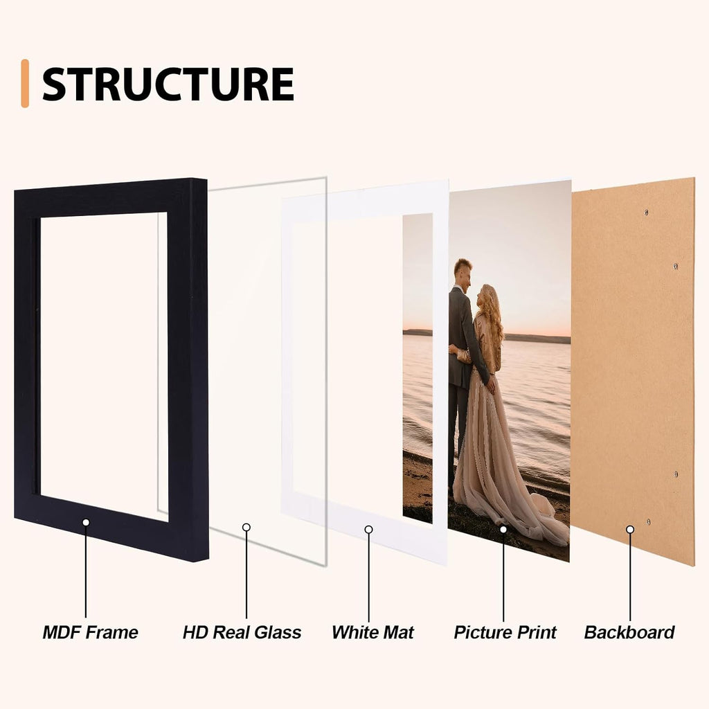 Fixwal 5x7 Picture Frames Set of 5 with Tempered Glass, MDF, Multicolor