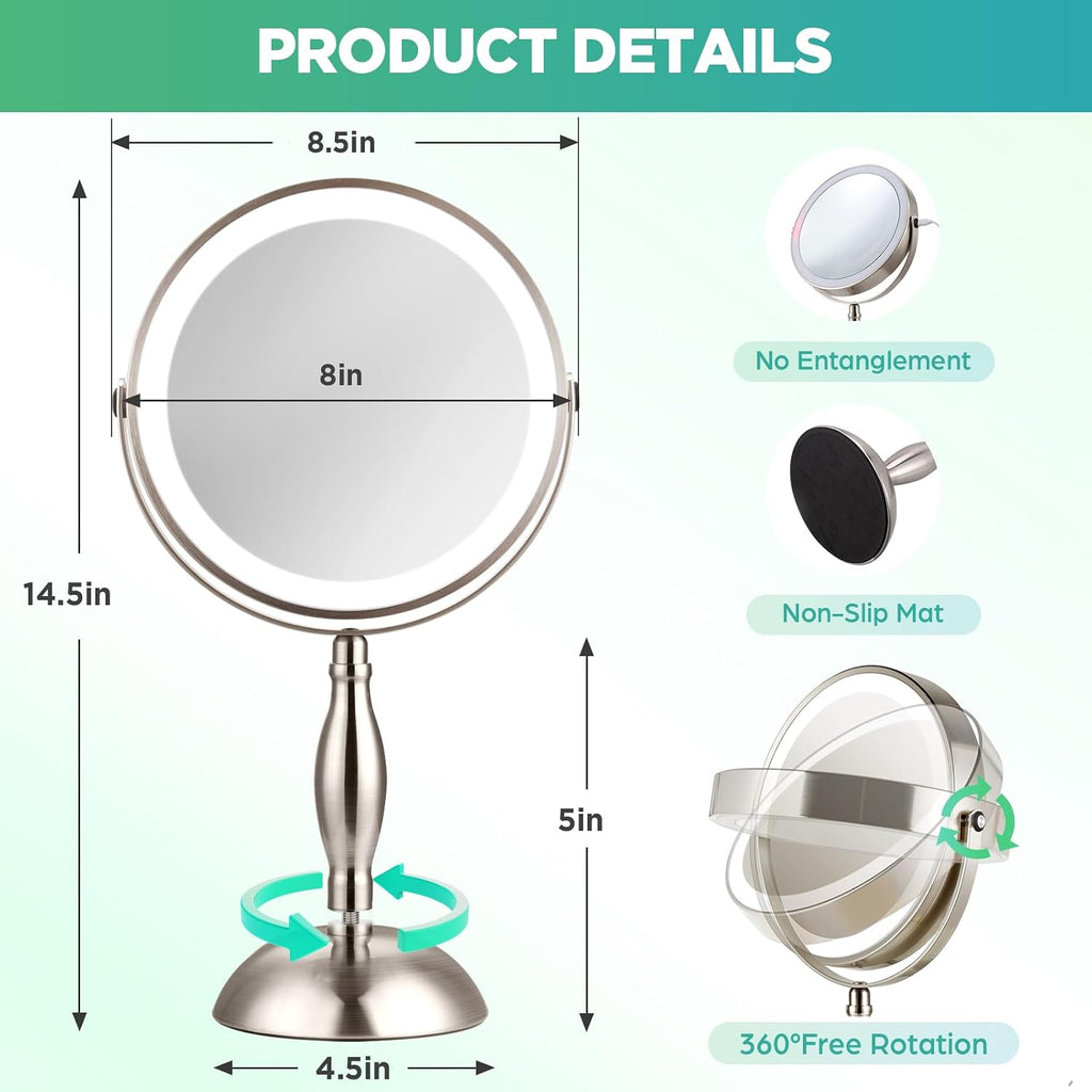 20x Magnifying Mirror with Light-Brushed Nickel