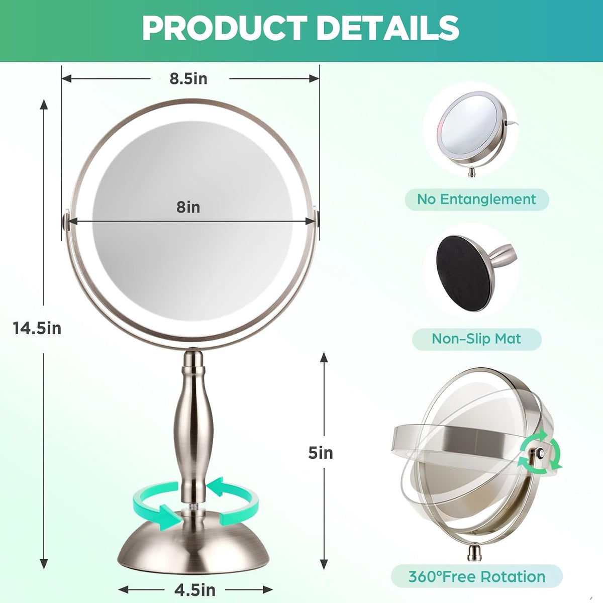 20x Magnifying Mirror with Light-Brushed Nickel