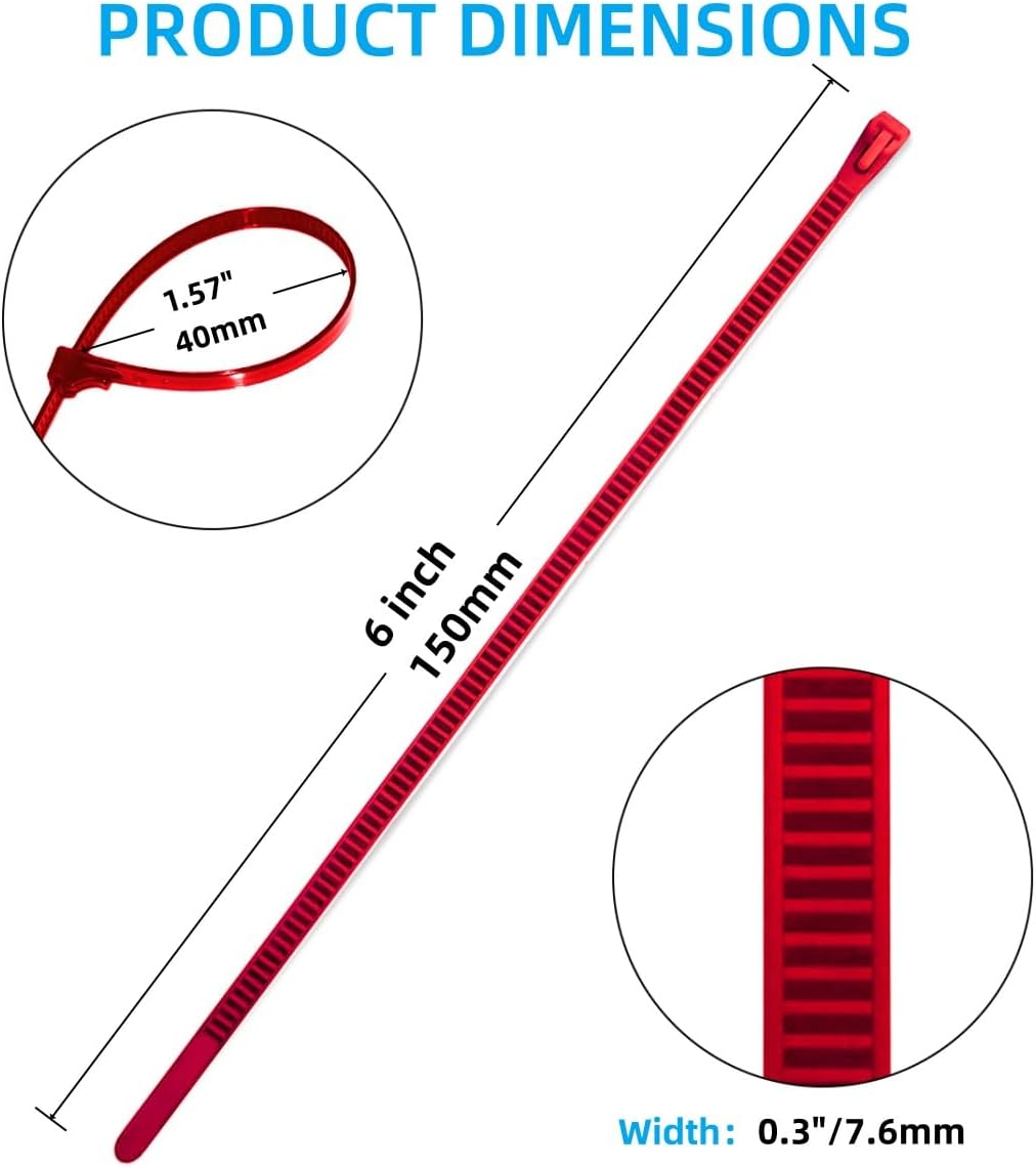 Heavy Duty Zip Ties 6 Inch 100 PCS Red Releasable Reusable, 55lbs Tensile Strength Nylon Cable Ties Adjustable for Cord Management and Garden Secure
