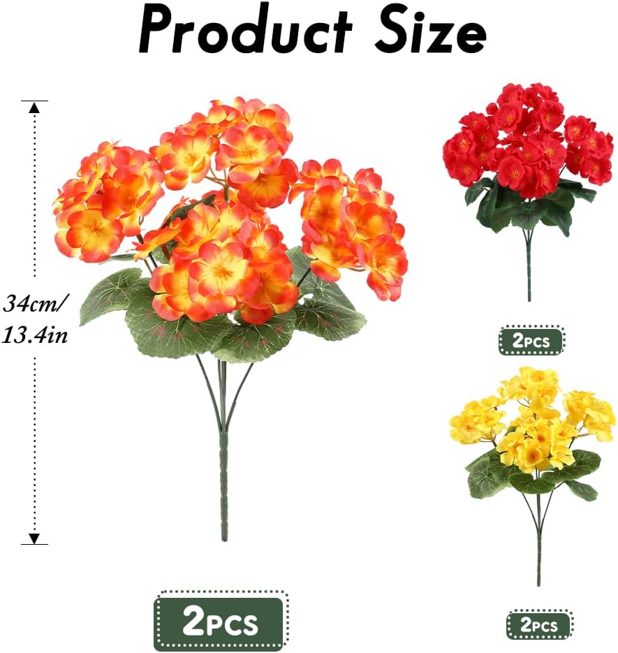 DULEFUN 6Pcs Fall Fake Geraniums Artificial Flowers, Real Faux Flowers