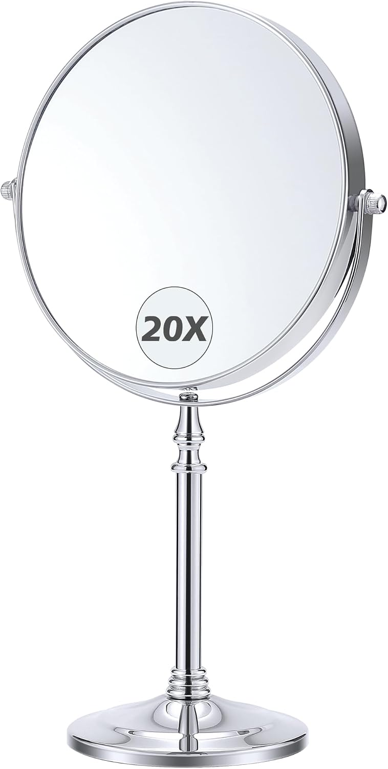 MIYADIVA 20X Magnifying Makeup Mirror,Double Sided 1X & 20X Magnifying Mirror with Stand,Tabletop Magnified Vanity Mirror with 360°Rotation for Bathroom or Bedroom 7.8 Inch