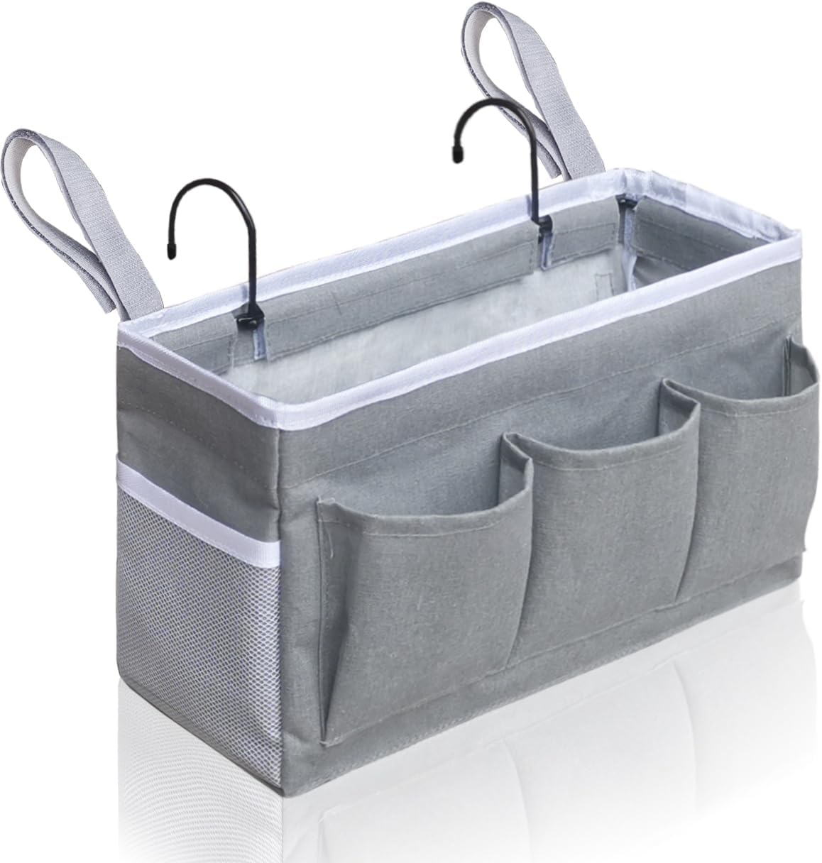 Kanrichu Bedside Caddy Hanging Storage Bag, Organizer Baskets with Pockets for Bunk Bed Accessories, Loft & Dorm Rooms Chair Bed Rails (Gray)