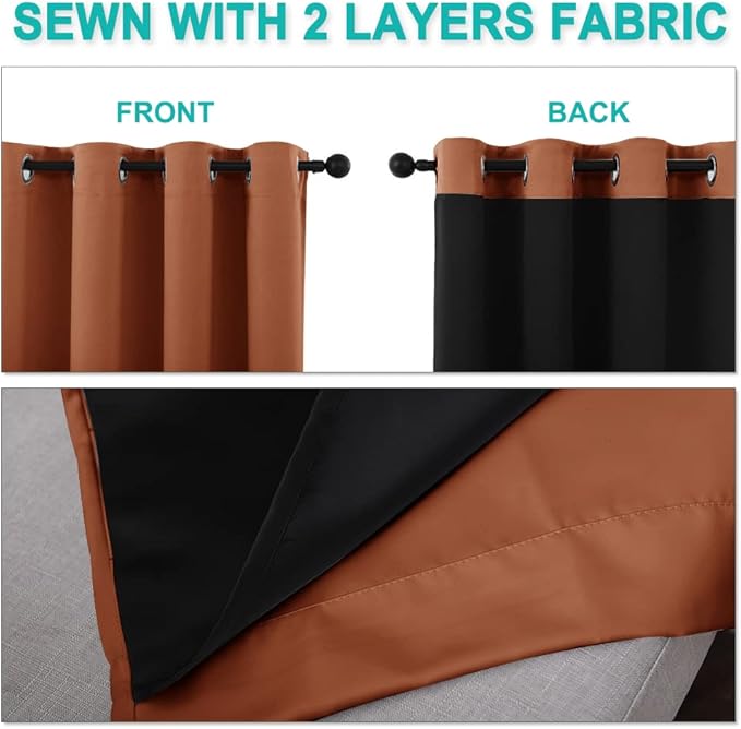 NICETOWN Burnt Orange Blackout Curtains 90 inches Long, Full Light Blocking - Image 5